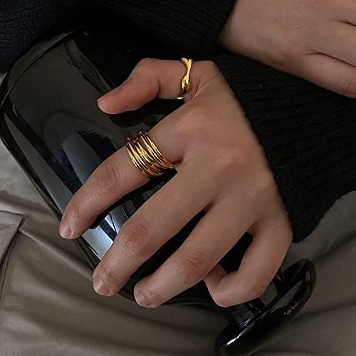 Thumbnail: FUTIMELY 3-9pcs Thick Dome Chunky Rings for Women Girls Adjustable Opening Twis