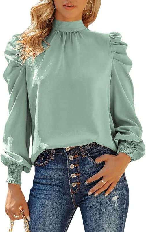 Thumbnail: Dokotoo Womens 2023 Long Sleeve High Neck Puff Long Sleeve Casual Loose Shirts 