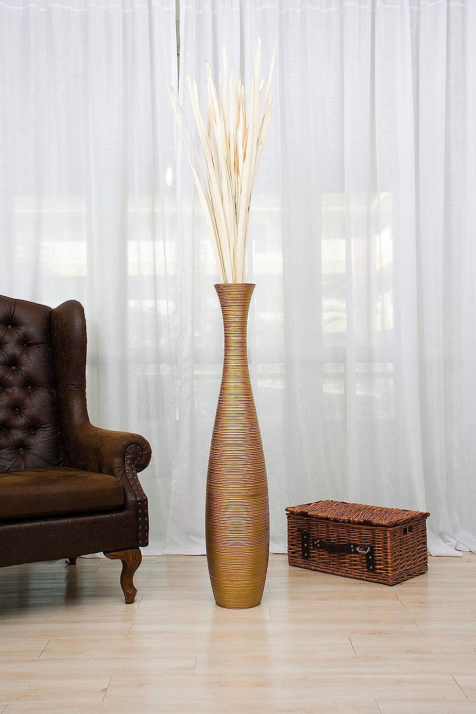 Thumbnail: LEEWADEE Large Floor Vase – Handmade Flower Holder Made of Wood, Sophisticate