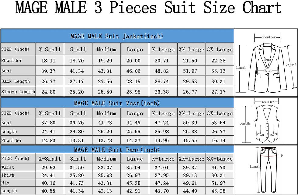 Thumbnail: MAGE MALE Men's 3 Piece Suit Slim Fit Solid One Button Party Wedding Tuxedo Sui
