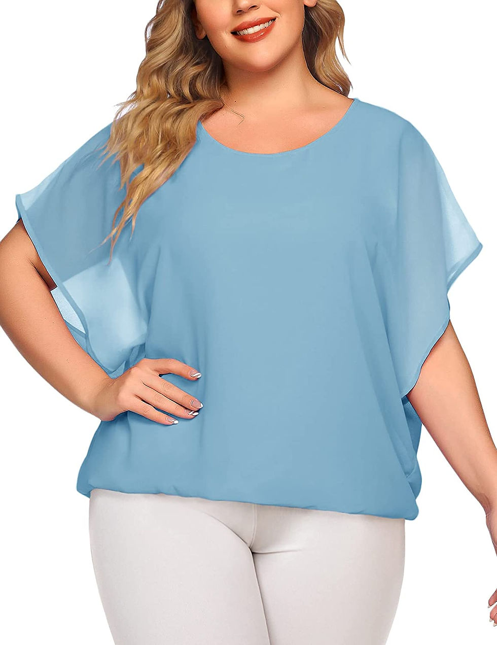 Thumbnail: IN'VOLAND Plus Size Women Chiffon Blouse Batwing Sleeve Tops Scoop Neck Tunic S