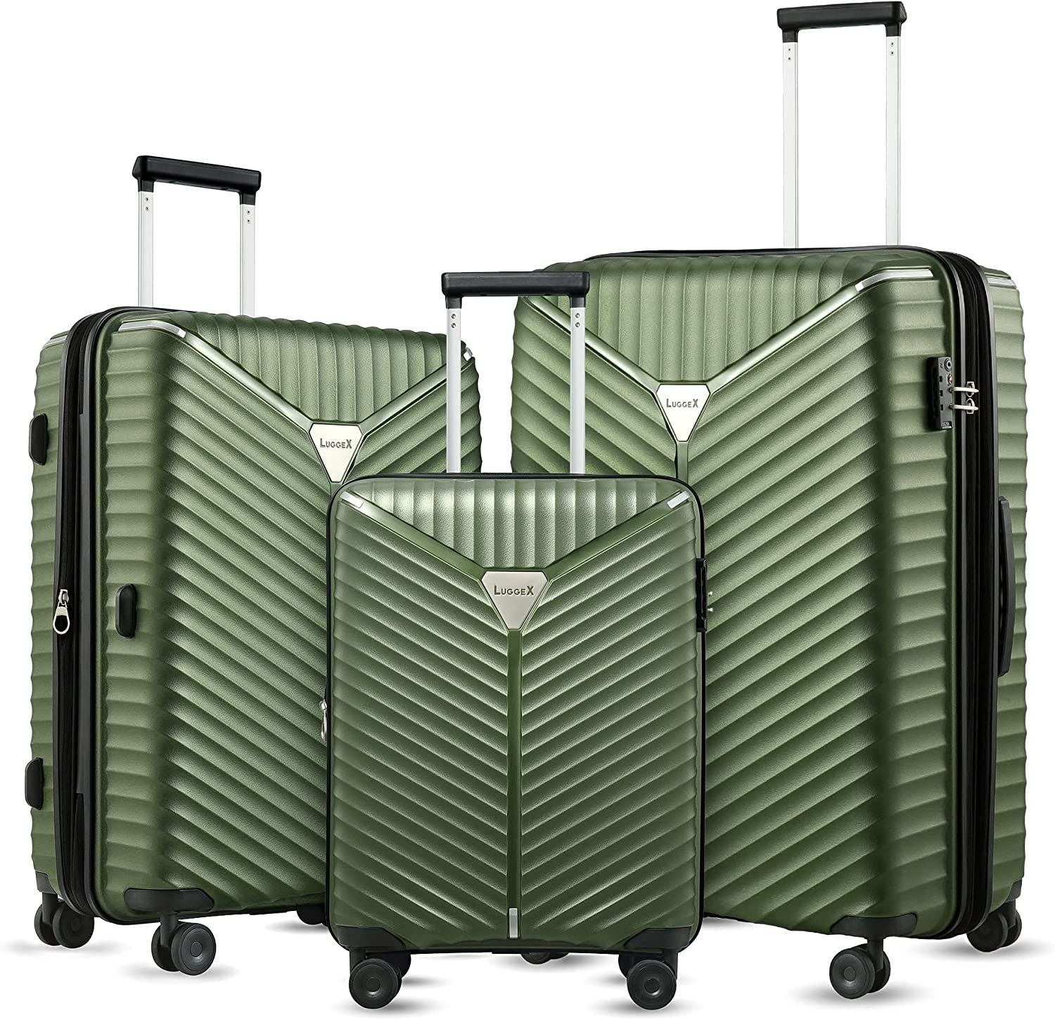 LUGGEX White Luggage Sets Hardside with Spinner Wheels, PP Expandable Carry On 