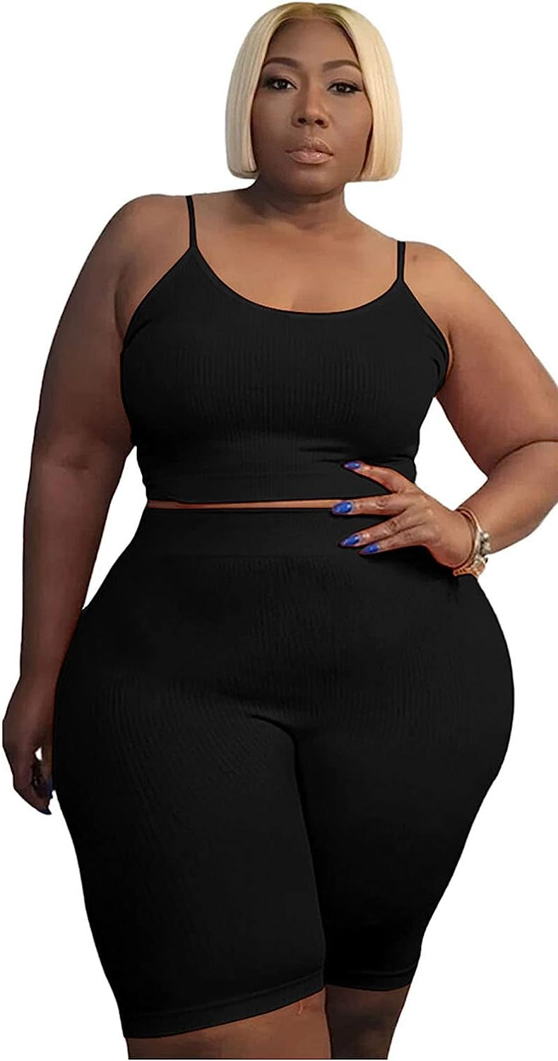 Thumbnail: Salimdy Plus Size Workout Outfits for Women 2 Piece Seamless Ribbed High Waist 