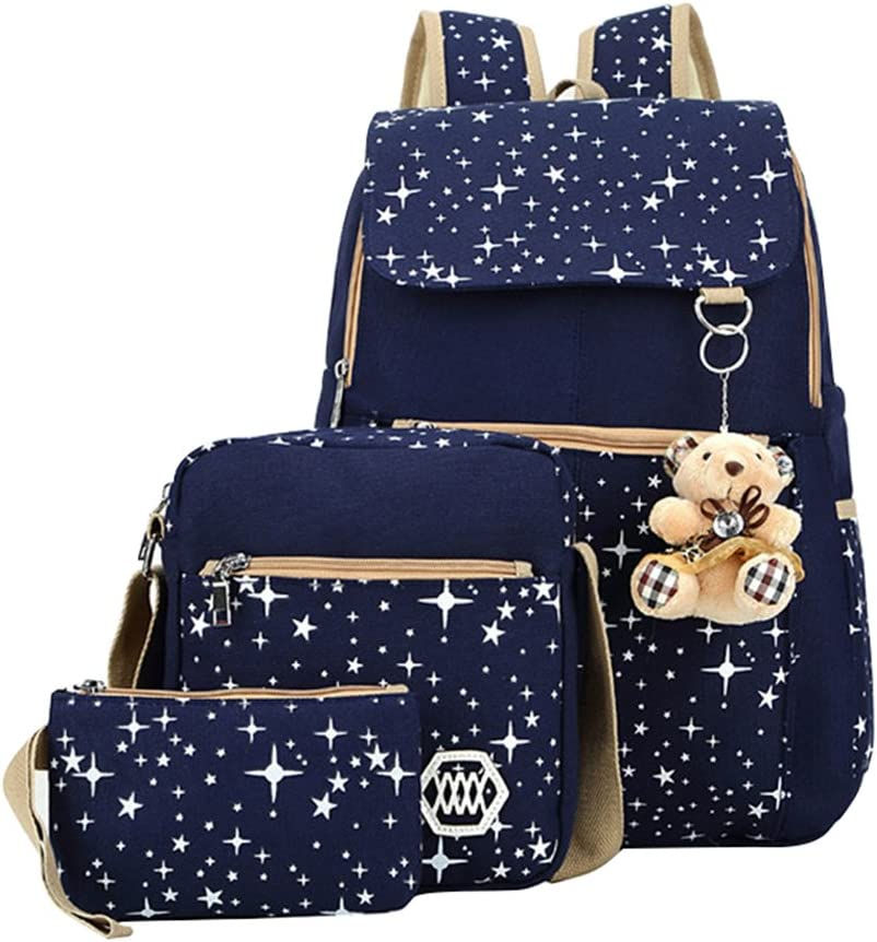 Thumbnail: 3Pcs Star-Print School Backpacks for Girls, Polka Dot School Bags Elementary Bo