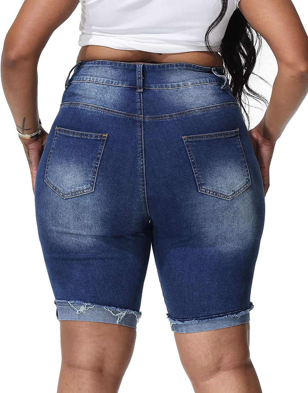 Thumbnail: Gboomo Womens Plus Size Jean Shorts High Waisted Bermuda Denim Shorts Distresse