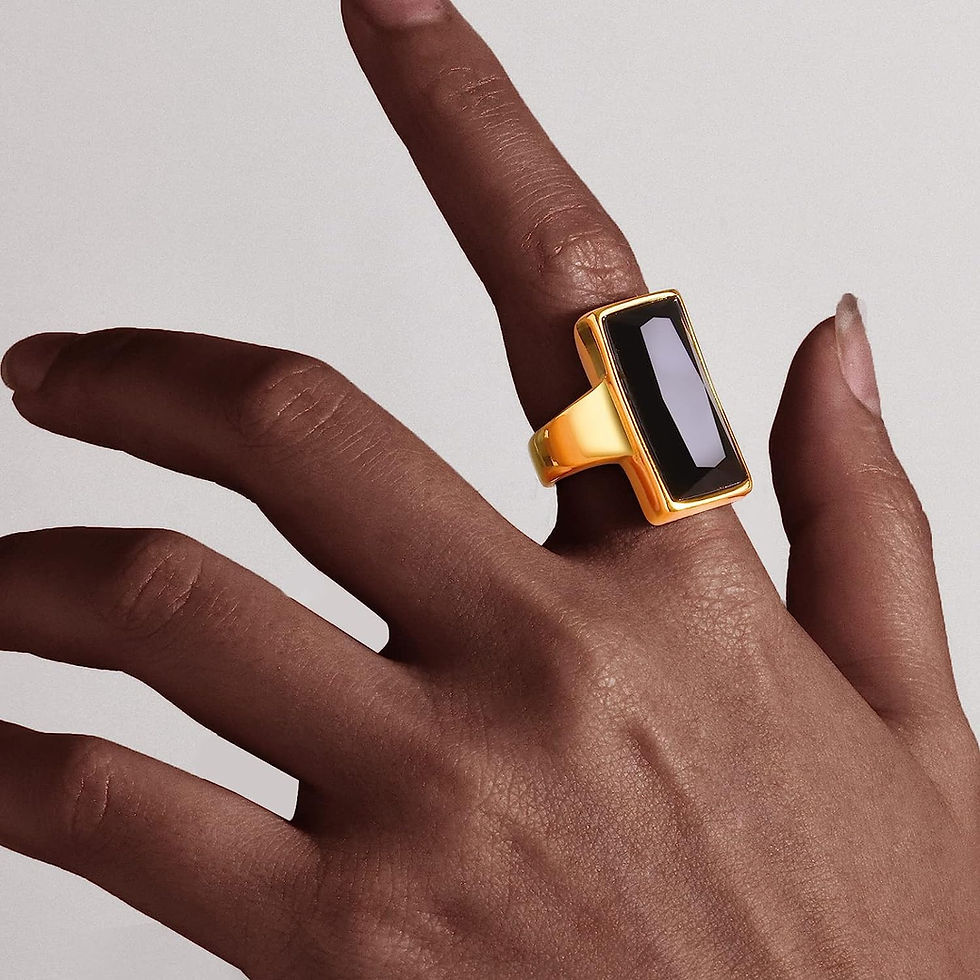 Thumbnail: VNOX Stainless Steel Gold Plated Rectangular Black Glass Crystal Ring for Women