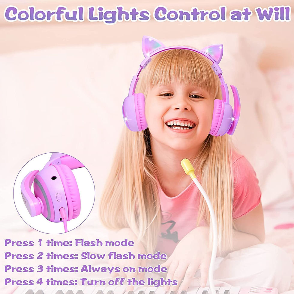 Thumbnail: Kids Headphones,Cat Ear Earphone LED Light with USB Chargeable Foldable Kids/Te