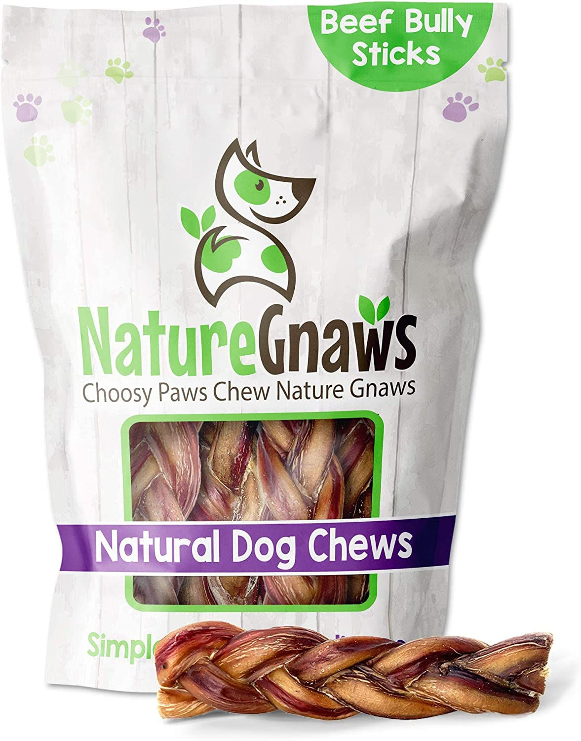 Nature Gnaws Braided Bully Sticks for Dogs - Premium Natural Beef Dental Bones