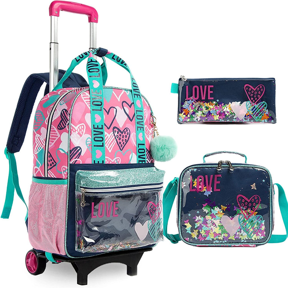 Thumbnail: Girls Rolling Backpack Trolley School Bags Cat Face Print Travel Wheeled Carry-