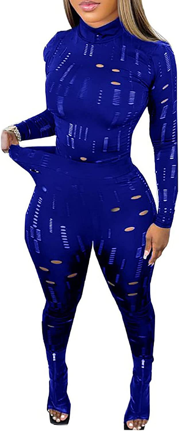 Thumbnail: Women's Sexy See Through Mesh 2 Piece Outfits Jumpsuit Hollow Out Top High Wais
