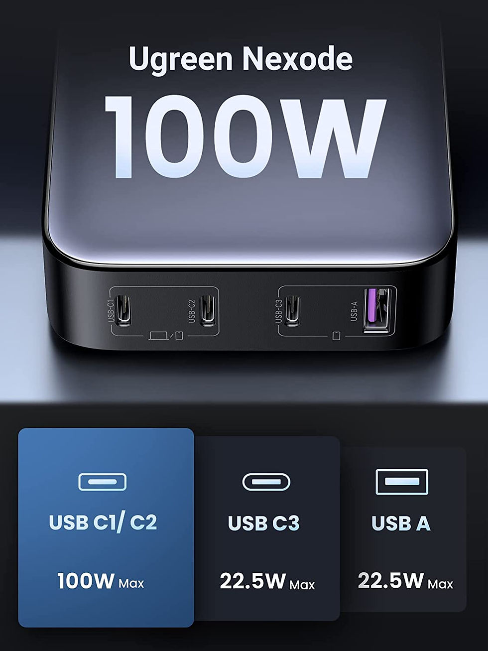 Thumbnail: UGREEN 100W USB C Charger, Nexode 4 Ports USB C Charging Station, GaN Fast Desk