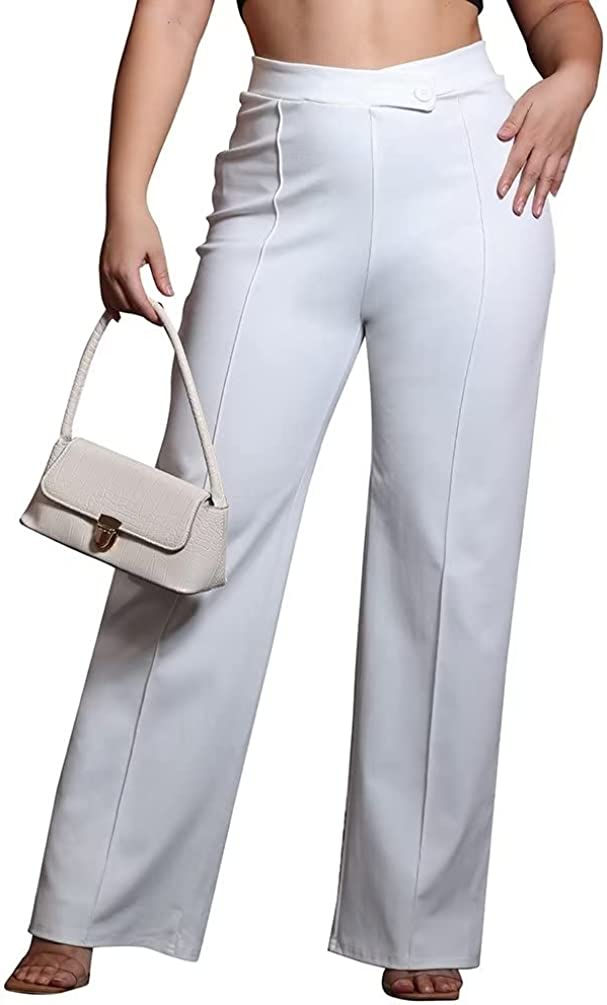 Thumbnail: Women Stretchy Straight Leg Dress Pants Comfy Solid Classic High Waisted Wide L
