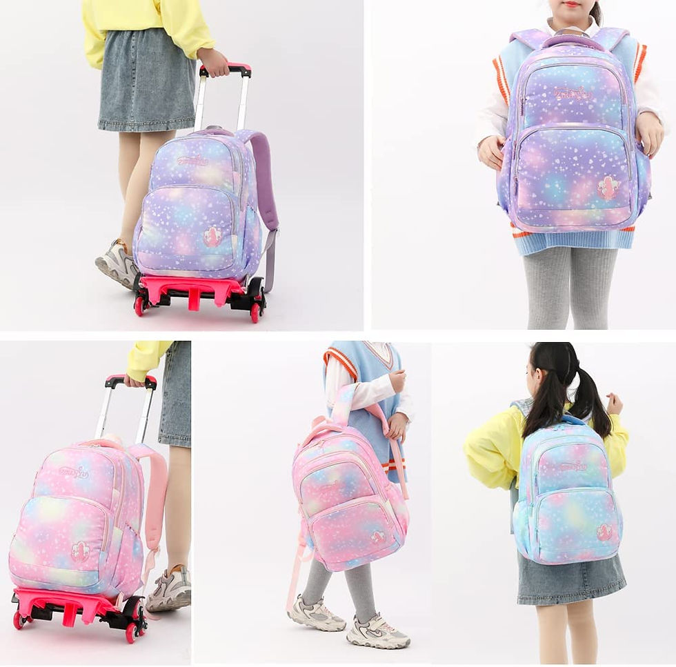 Thumbnail: LANSHIYA Dream Princess Wind Rolling Backpack for Girls Wheeled Travel Bag Trol