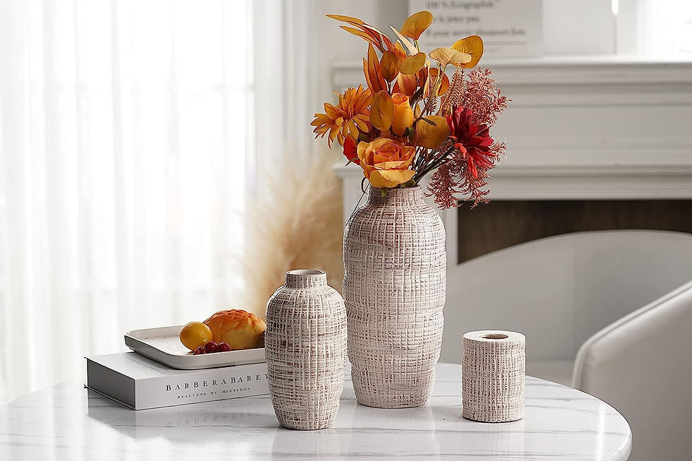 Thumbnail: TERESA'S COLLECTIONS Rustic Ceramic Flower Vases, Decorative Vase Set with Cand