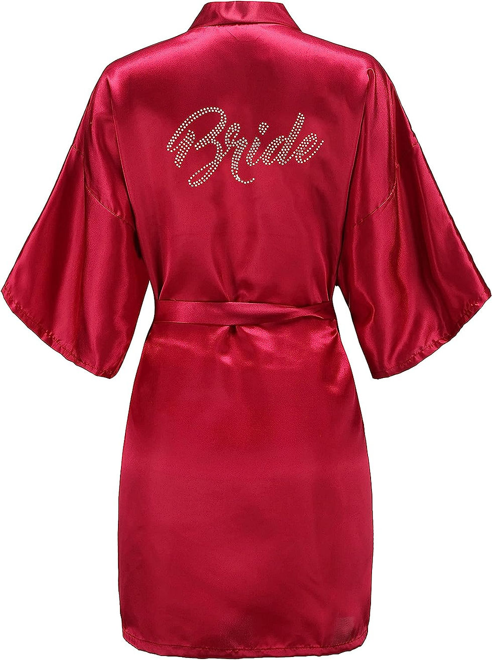 Thumbnail: EPLAZA Women's One Size Silver Rhinestones Bride Bridesmaid Short Satin Robes f