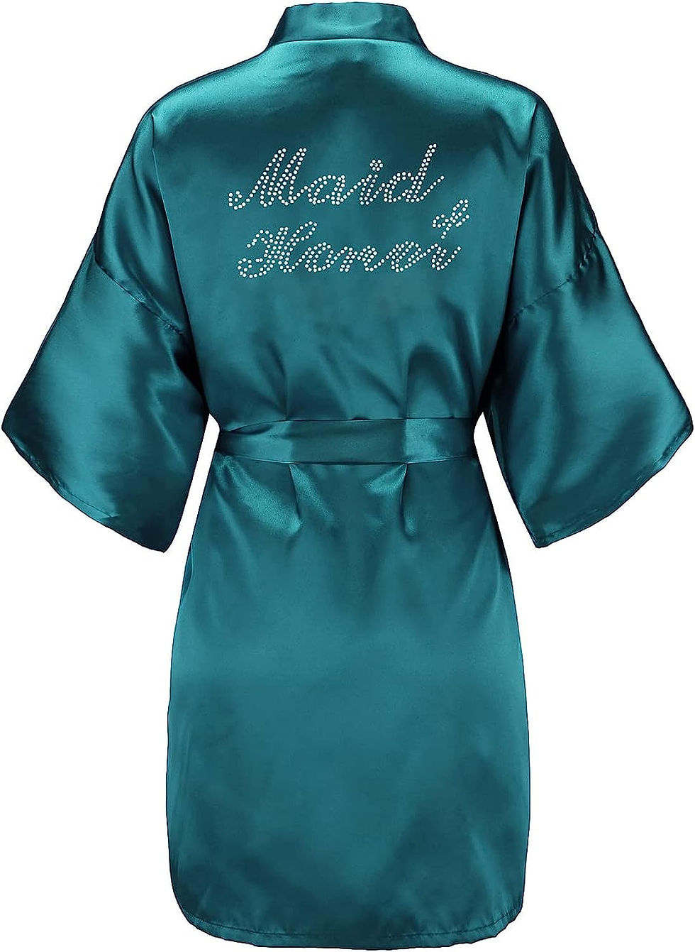 Thumbnail: EPLAZA Women's One Size Silver Rhinestones Bride Bridesmaid Short Satin Robes f