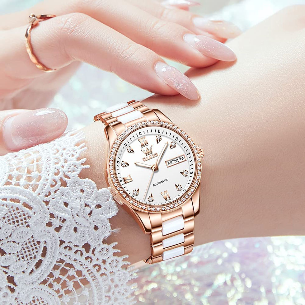 Thumbnail: OLEVS Rose Gold Women's Watches, Ceramic Stainless Steel Band, Automatic Mechan