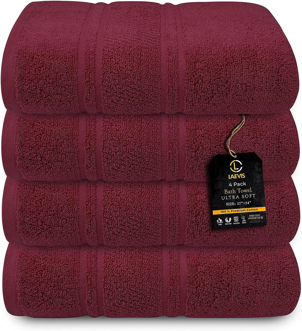 Thumbnail: Laevis 100% Cotton Luxury Bath Towels - Towels for Bathroom - 600 GSM Pack of 4