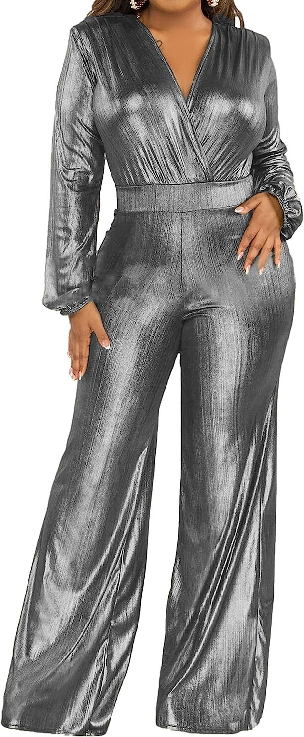 Thumbnail: Miiyana Sexy Jumpsuits for Women Long Rompers Sparkly Jumper Deep V Neck Wide L