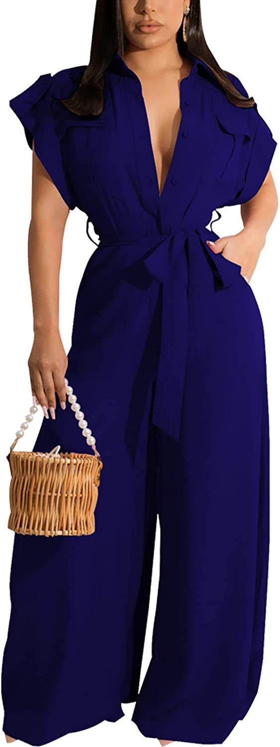 Thumbnail: Womens Long Sleeve Round Neck Jumpsuit for Work Wide Leg Pants Rompers