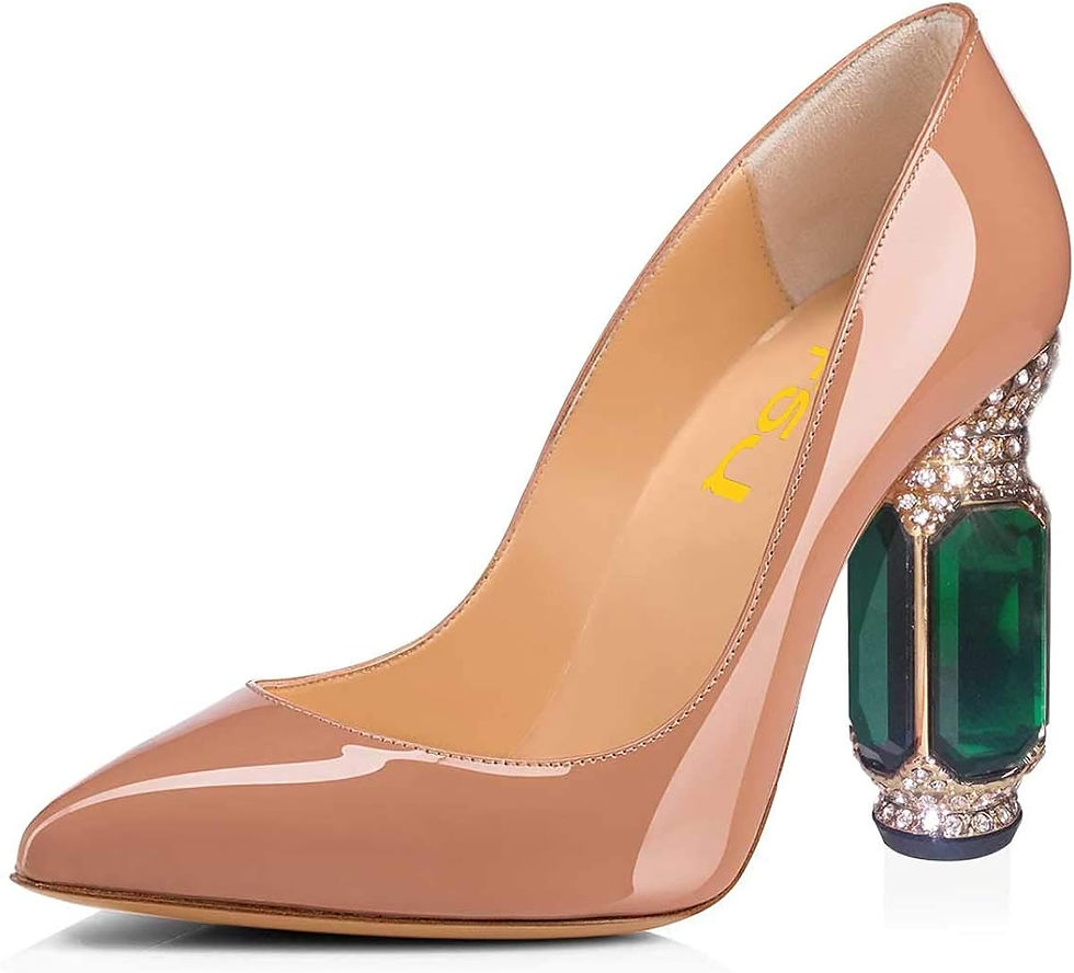 Thumbnail: FSJ Women Bridal Pointed Toe Chunky Block High Heel Crystal Pumps Slip on Weddi