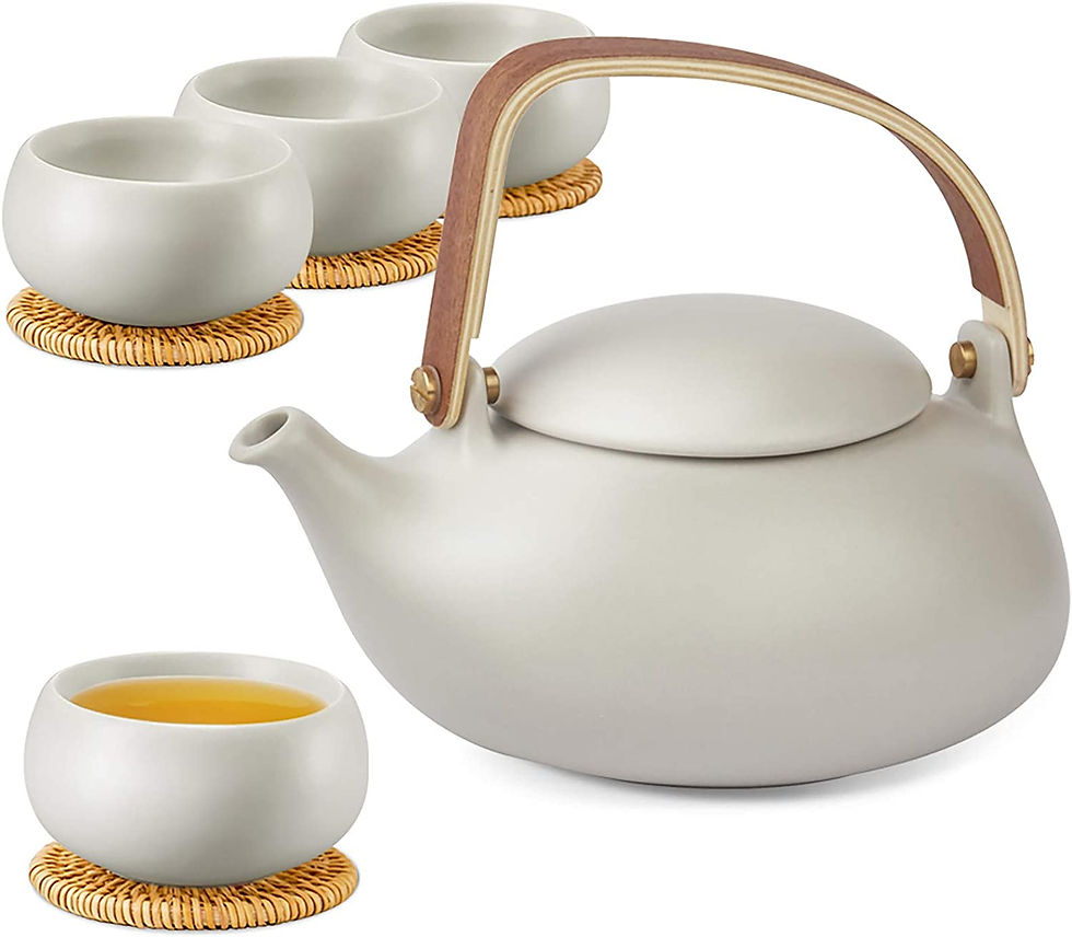Thumbnail: ZENS Ceramic Teapot with Infuser, Bentwood Handle Matte Grey Japanese Tea Set, 