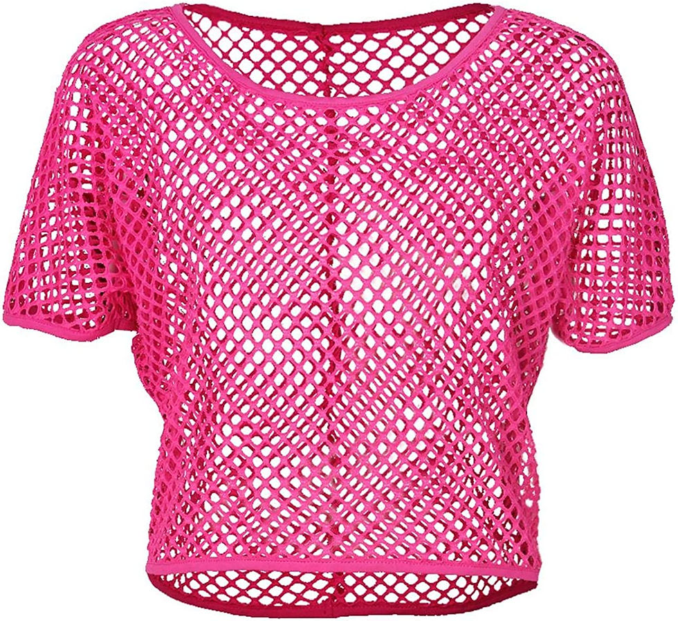 Thumbnail: Smile Fish Women Casual Sexy 80s Costumes Fishnet Neon Crop Tops T-Shirt