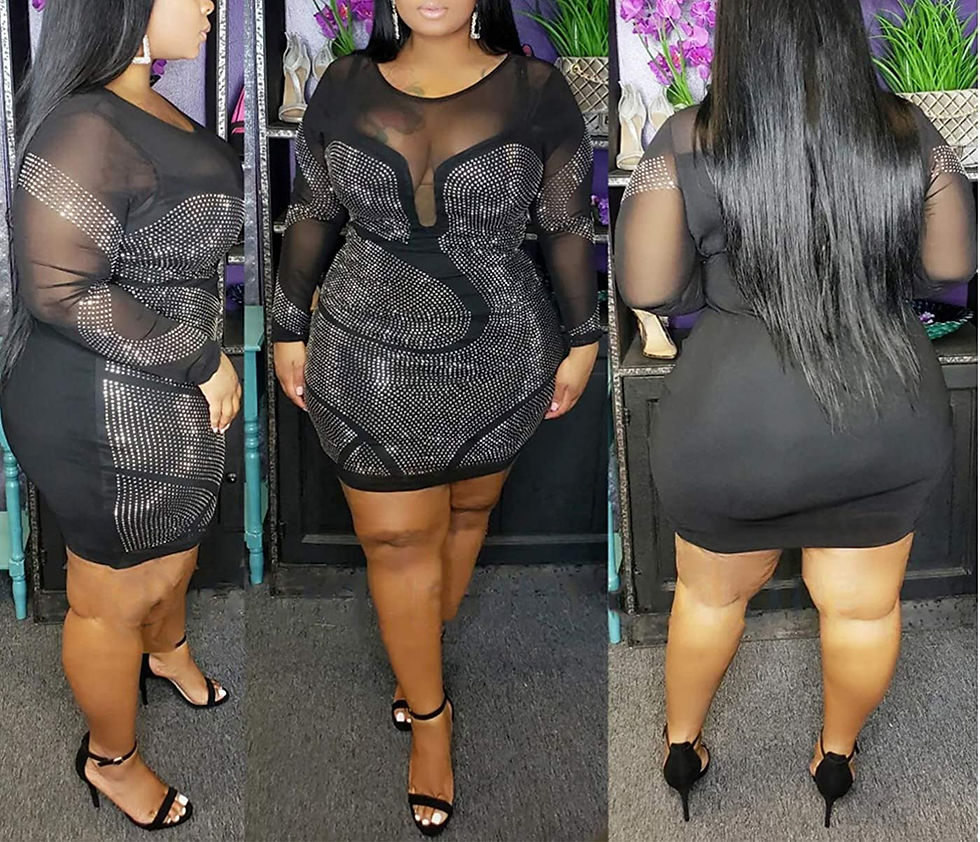 Thumbnail: IyMoo Womens Sexy Plus Size Long Sleeve Rhinestone Mesh See Through Bodycon Par