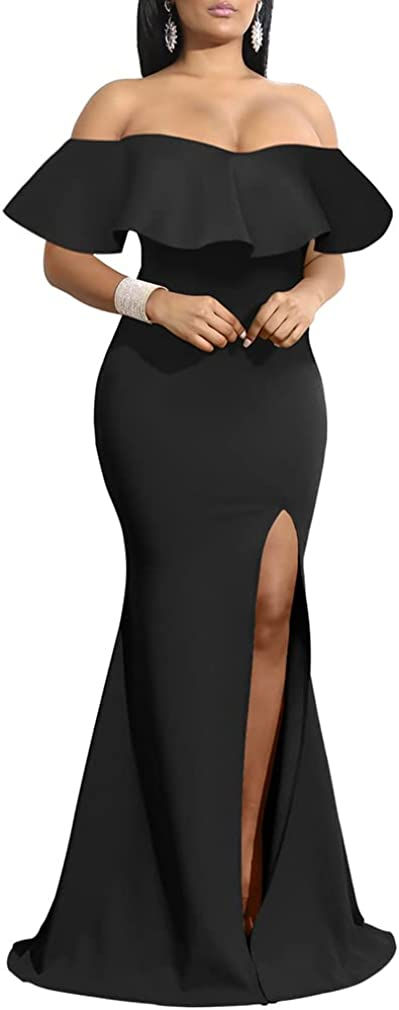 Thumbnail: YMDUCH Women's Off Shoulder High Split Long Formal Party Dress Evening Gown