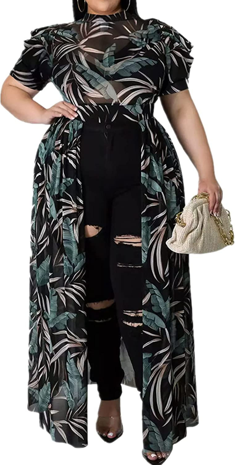 Thumbnail: KELOVEPAN Plus Size Womens Sheer Mesh Swimsuit Cover Ups Dress Short Sleeve See
