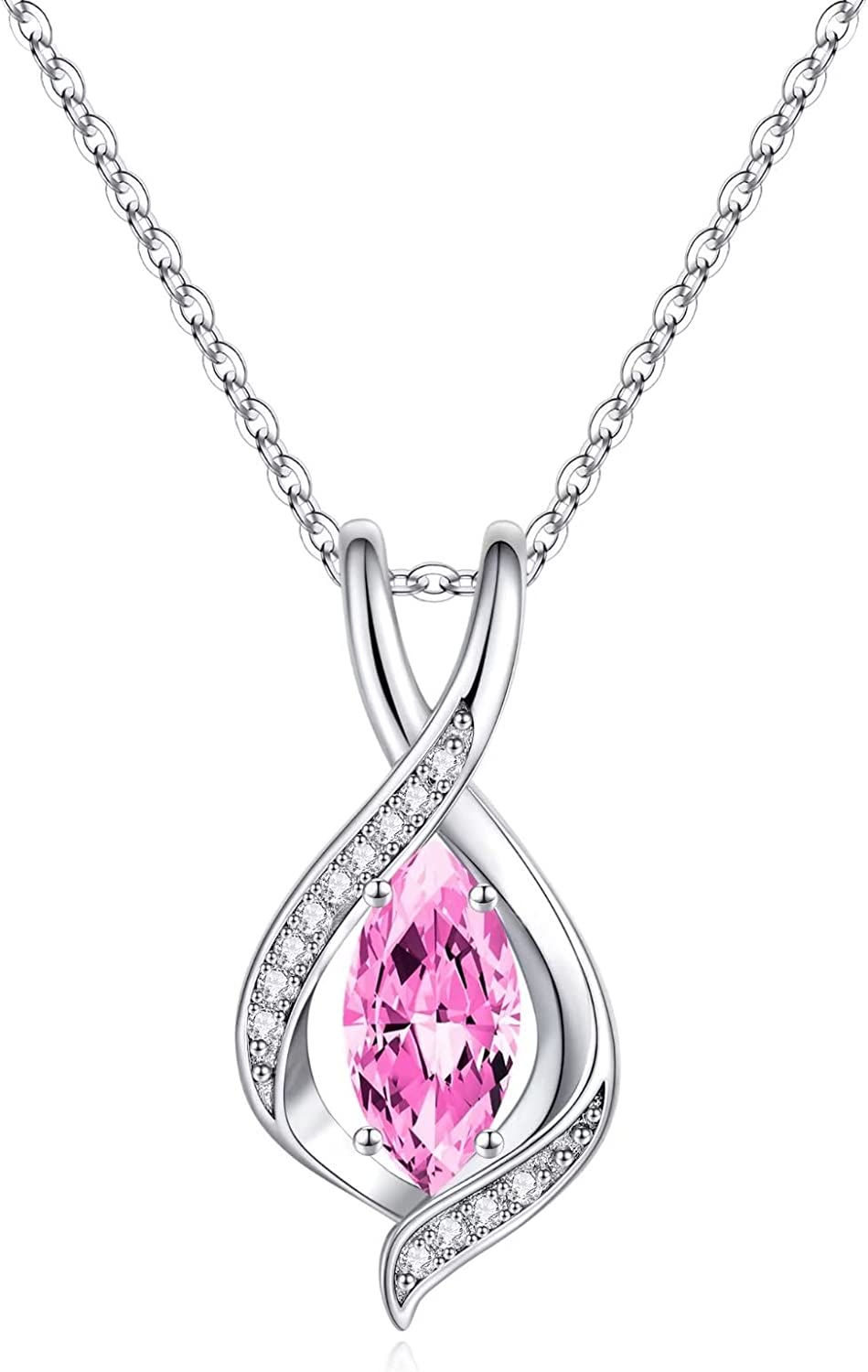 Thumbnail: 925 Sterling Silver Birthstone Necklace for Women, 1 Ct Marquise Shape Birthsto