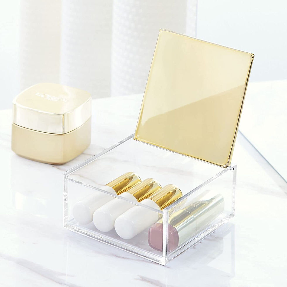 Thumbnail: mDesign Small Plastic Cosmetic Storage Box with Decorative Hinged Lid, Mini Org