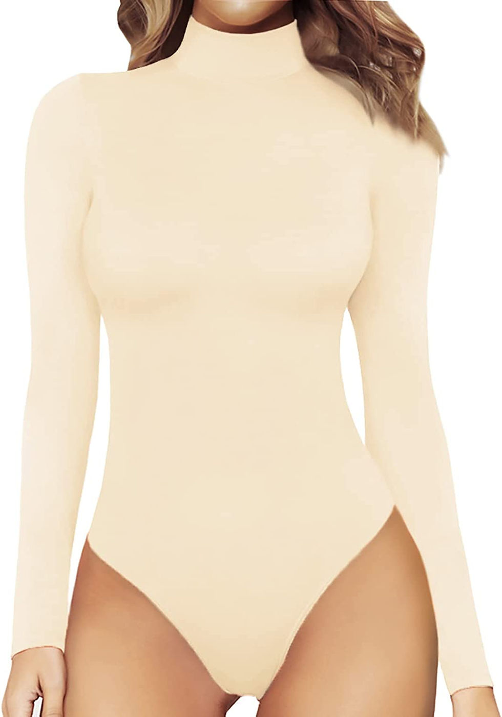 Thumbnail: MANGOPOP Women's Mock Turtle Neck Long Sleeve Tops Bodysuit Jumpsuit