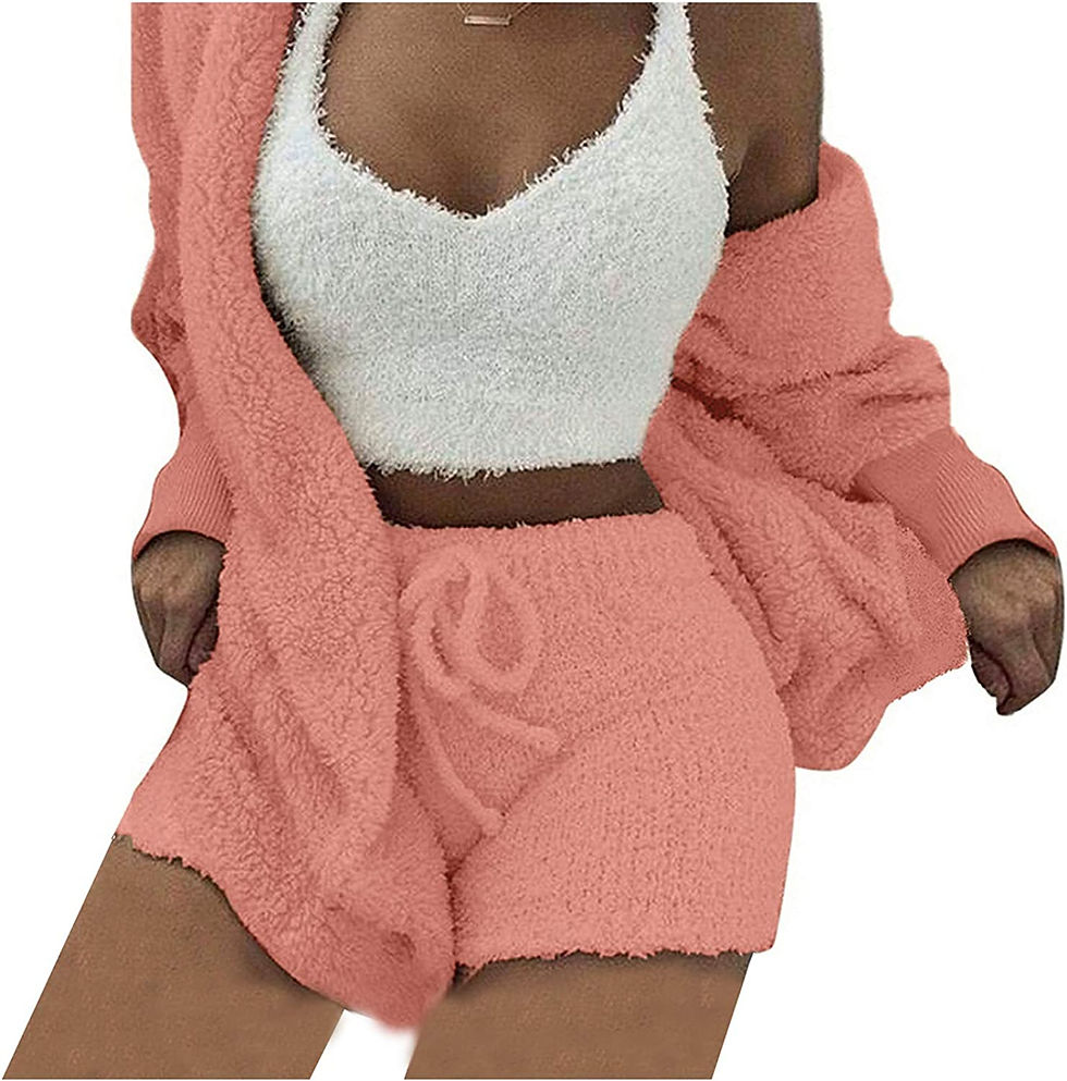 Thumbnail: Famnbro Womens Sexy Fuzzy 3 Piece Outfits Fleece Warm Hooded Cardigan Crop Top 