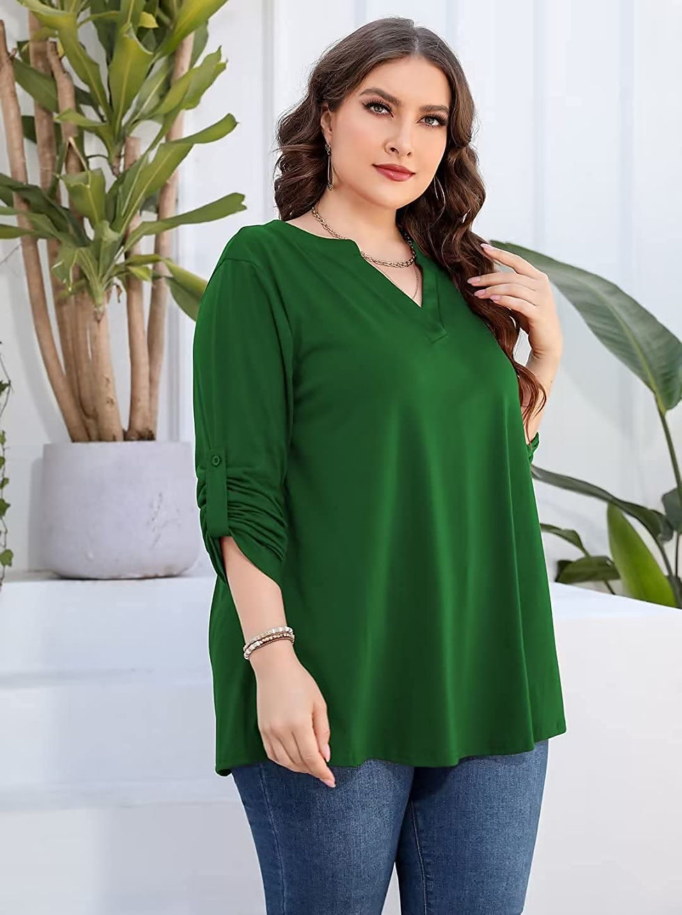 Thumbnail: AMCLOS Womens Plus Size Tops V Neck T-Shirts Blouses Casual Soft Flowy Tunic Lo