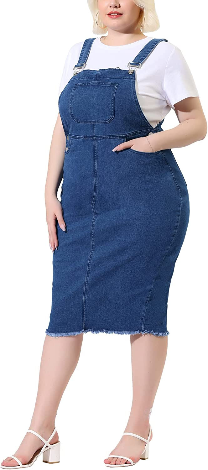 Thumbnail: Agnes Orinda Plus Size Denim Overall Dresses for Women Adjustable Strap Back Sl