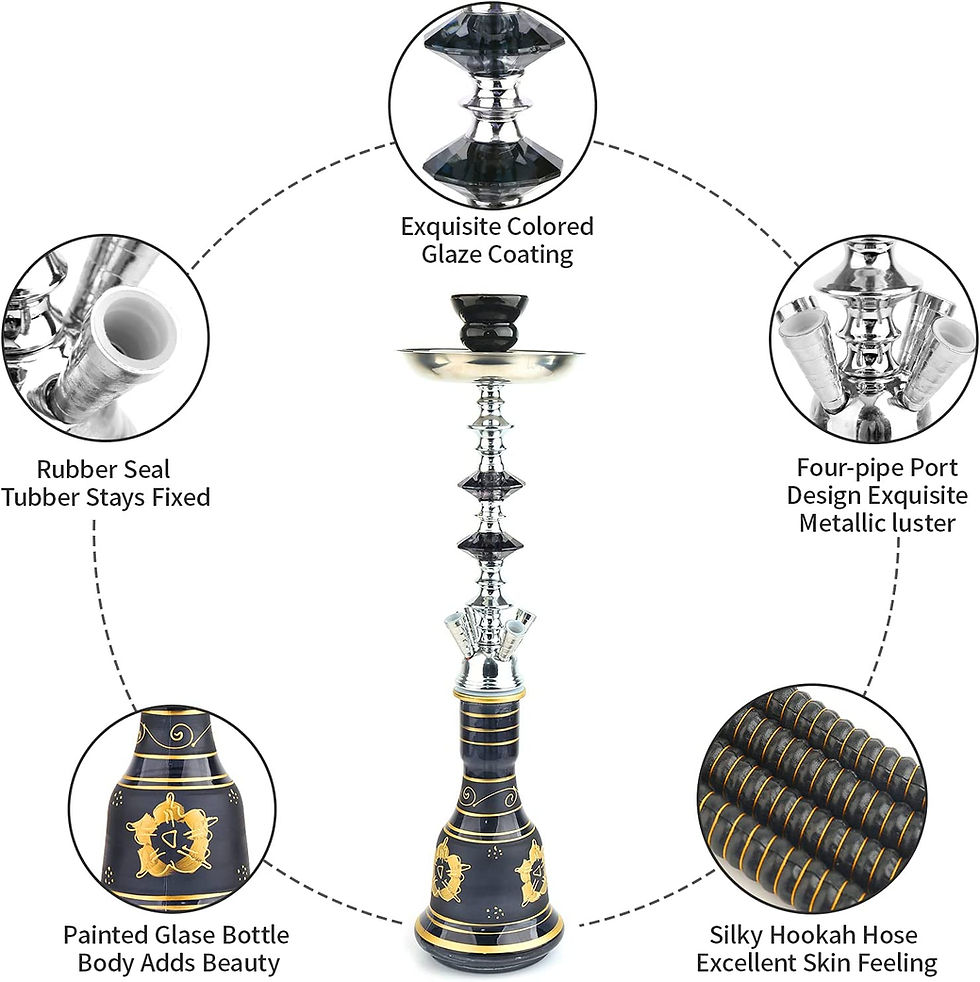 Thumbnail: MIAOLLUN 21.6" 4 Hose Hookah Set Shisha Complete Set, Portable Glass Vase Hooka
