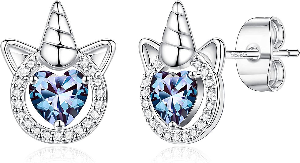 Thumbnail: Unicorn Birthstone Earrings for Girls, S925 Sterling Silver Post 14K Real Gold 