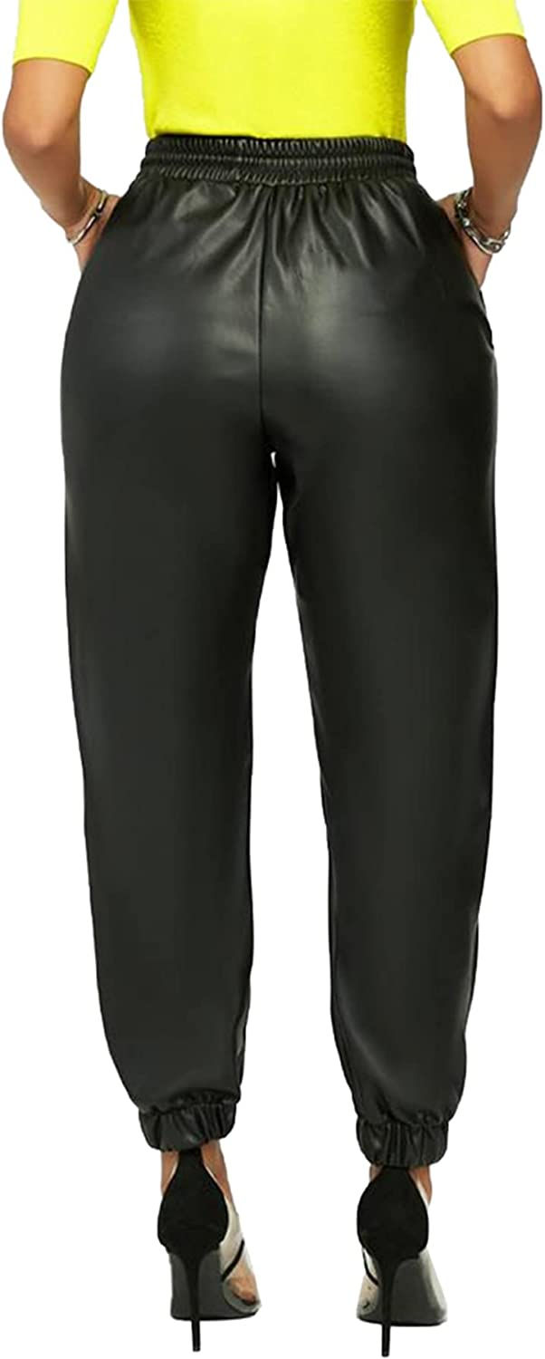 Thumbnail: Voghtic Leather Pants for Women High Waist PU Faux Drawstring Leggings Joggers 