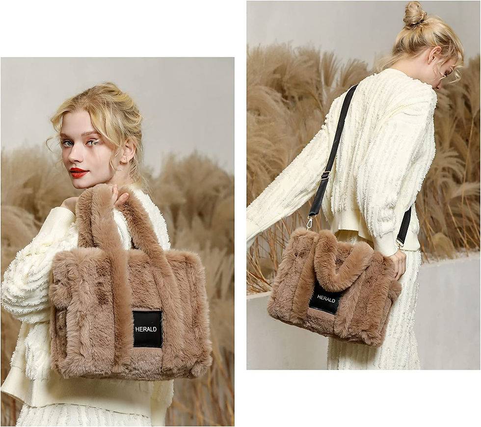 Thumbnail: Herald Large Tote Bag for Women Soft Winter Fluffy Fuzzy Furry Plush Top Handle