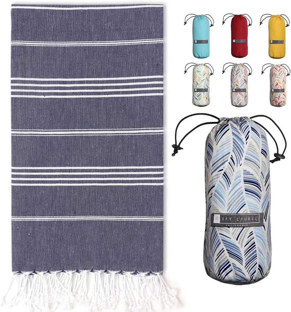 Thumbnail: BAY LAUREL Turkish Beach Towel with Travel Bag 39 x 71 Quick Dry Sand Free Ligh