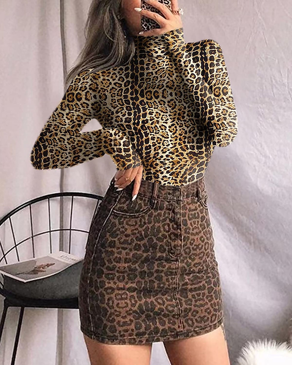 Thumbnail: MANGOPOP Women's Mock Turtle Neck Long Sleeve Tops Bodysuit Jumpsuit