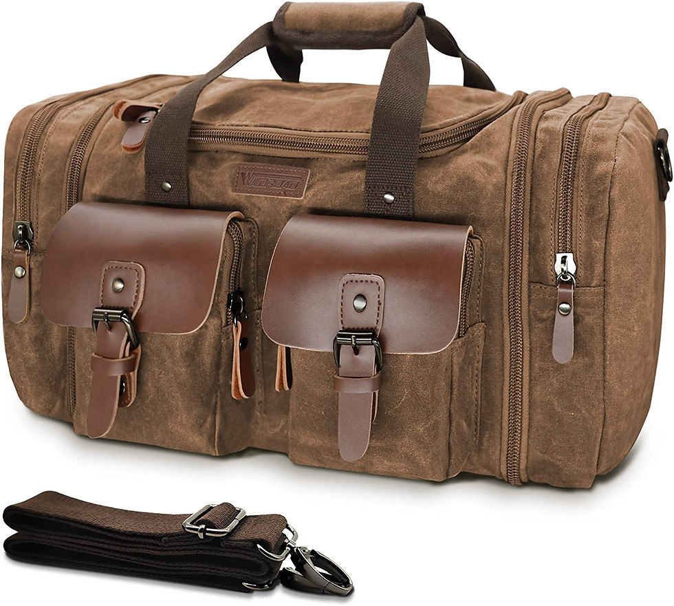 Thumbnail: Wildroad Duffle Bag for Travel, 50L Waterproof Waxed Canvas Genuine Leather Wee