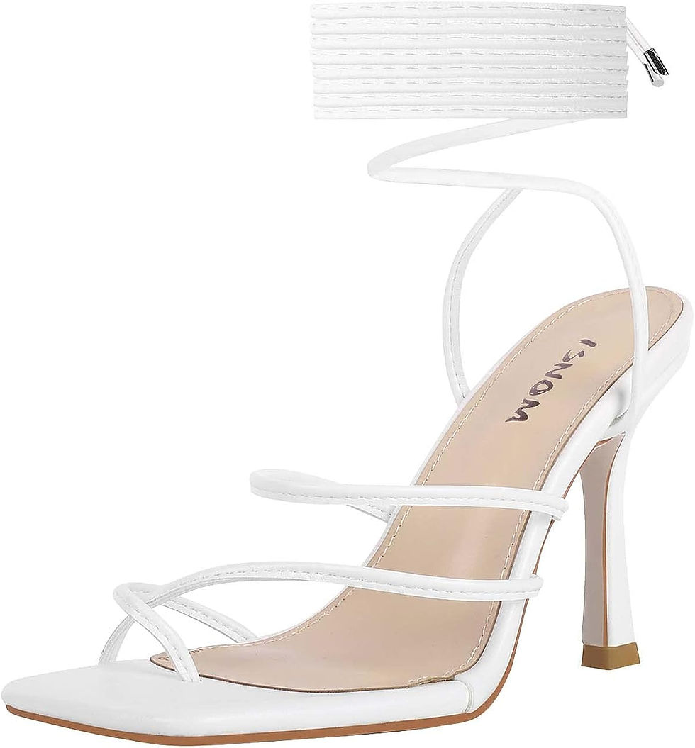 Thumbnail: ISNOM Lace Up Heels Sandals for Women, Square Toe, Open Toe Thong, Stiletto Hee