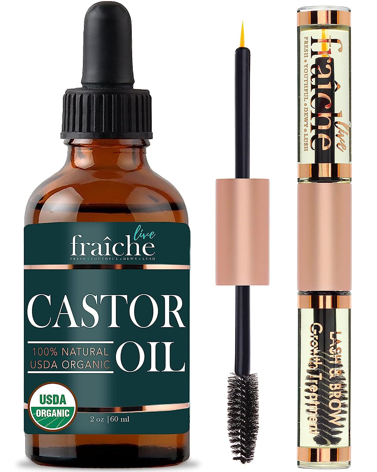 Castor Oil (2oz) + Filled Mascara Tube USDA Certified Organic, 100% Pure, Cold 