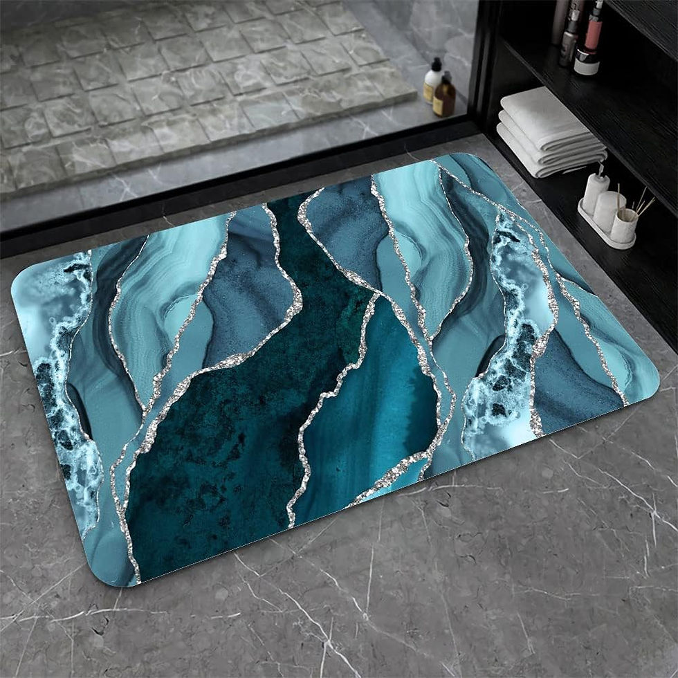 Thumbnail: Diatomaceous Earth Bath Mat,Black Grey Gold Marble Texture Non-Slip Volume Supe
