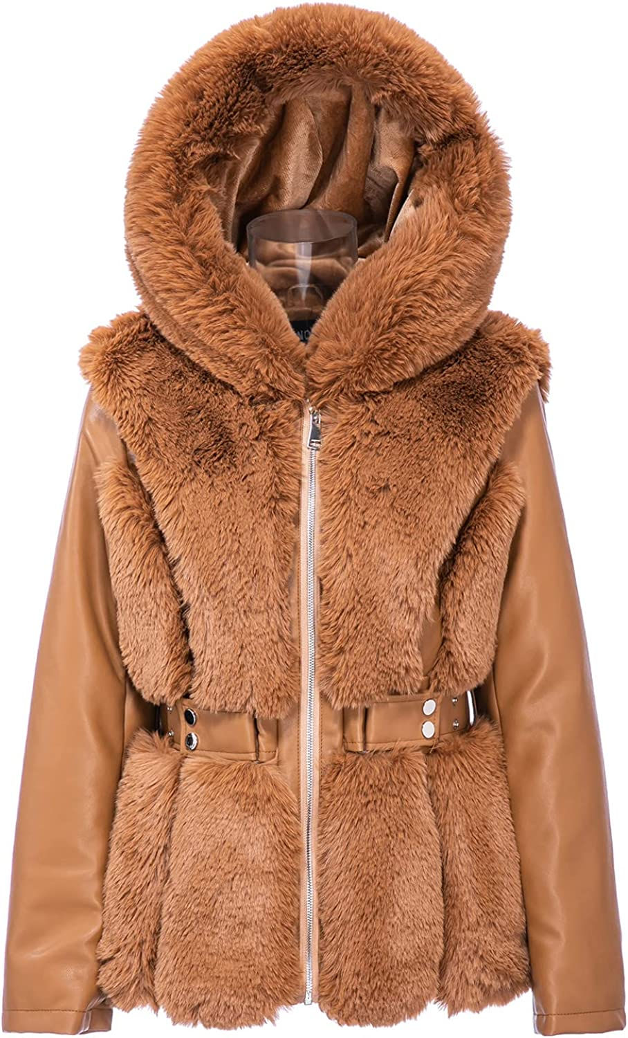 Thumbnail: GRAN ORIENTE Women's Faux Leather Jacket with Faux Fur Lining and Collar Warm W