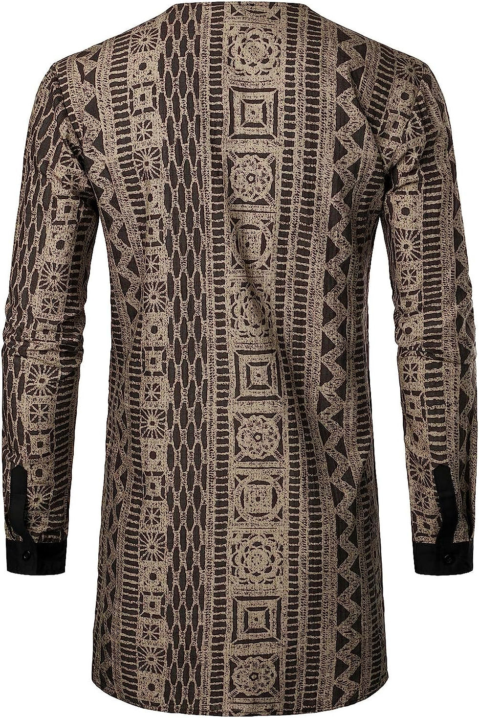 Thumbnail: LucMatton Men's African Traditional Pattern Printed Hidden Button Long Sleeve D