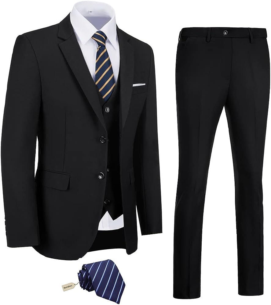 Thumbnail: Amyox Men's Slim Fit 3 Piece Suit Two Button Business Wedding Dress Tux Suit Se