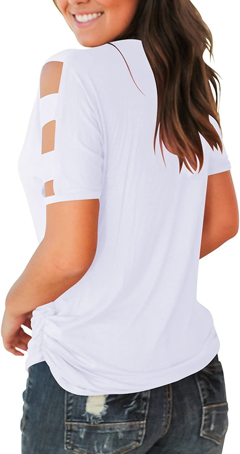 Thumbnail: Jescakoo Women's Short Sleeve Cut Out Cold Shoulder Tops Deep V Neck T Shirts